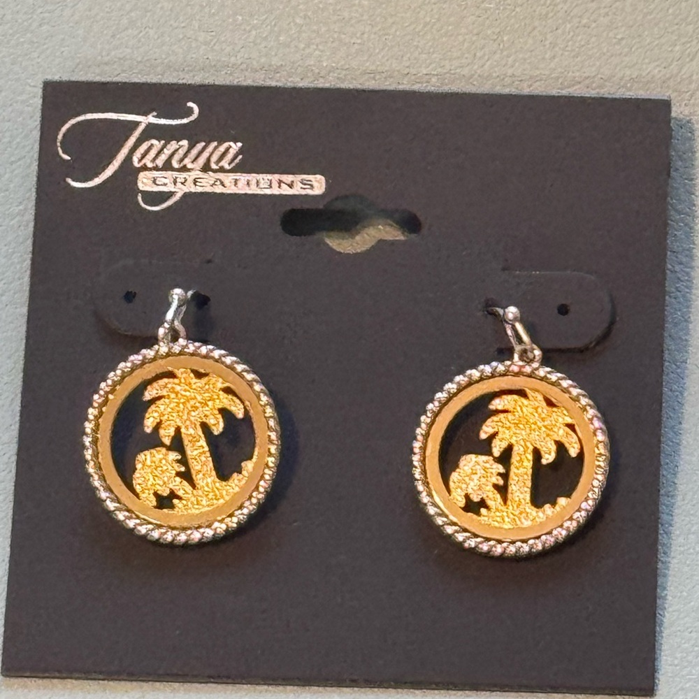 Gold and Silver Palm Tree Earrings 1 inch